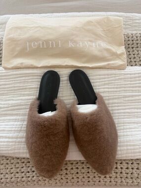 Jenni Kayne Chestnut Brown Shearling Slip-On Mules